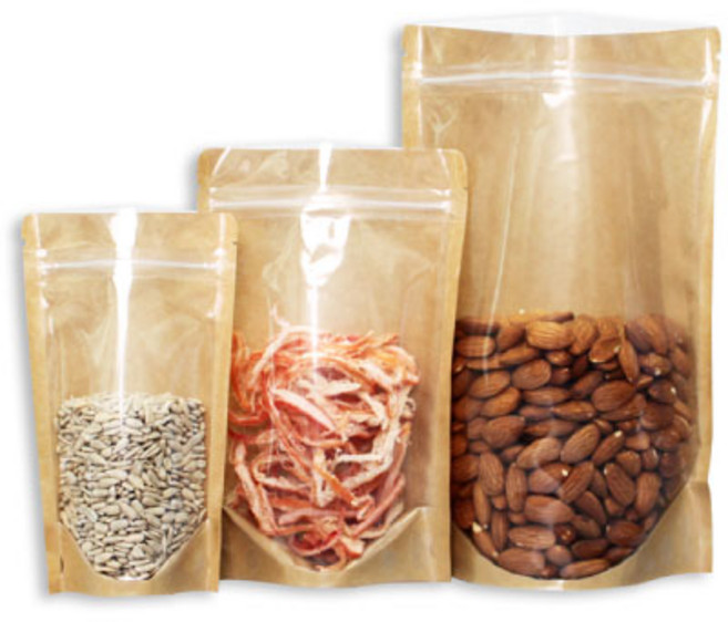 자성팩 전면 투명 후면 크라프트 지퍼 스탠드 (사이즈6종) 100매, 100개, 가로*세로*폭(23*37*6)