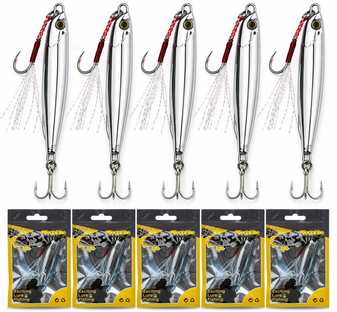 비에프씨 크롬 메탈지그 5개 틴셀 어시스트훅, 1세트, 30g, 은색