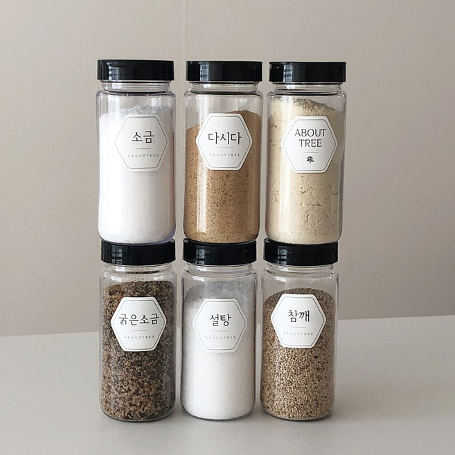 어바웃트리 국내생산 트라이탄 양념통 6P (플라스틱마개) + 감성라벨2장세트, 6개, 300ml