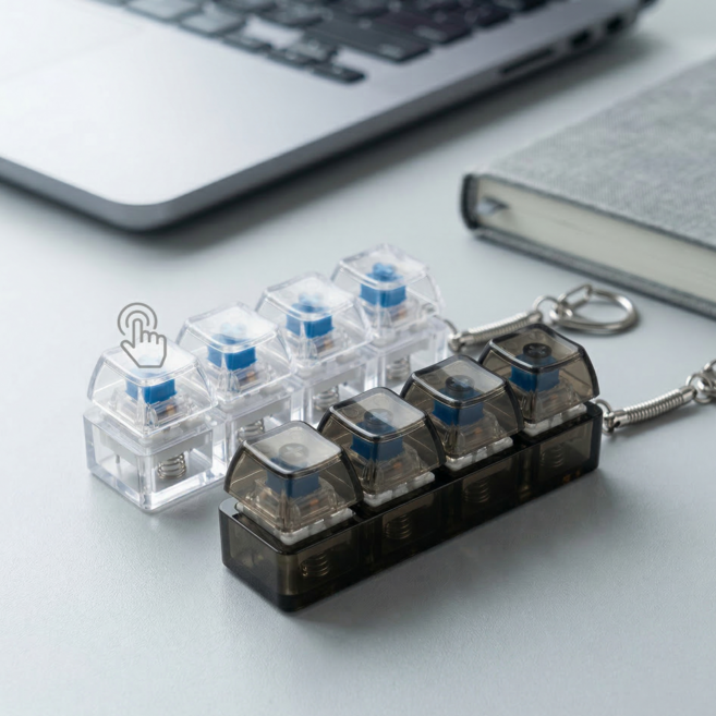 생활양식 1+1 빛나는 LED 키캡 키링, 1세트, 화이트+블랙