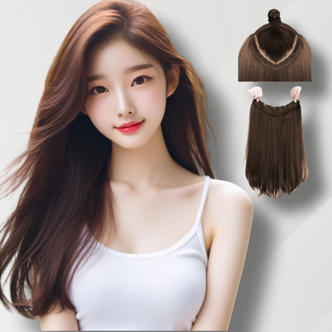 비와이 롱 헤어 웨이브 가발 붙임머리 60cm, 1개, 라이트 브라운