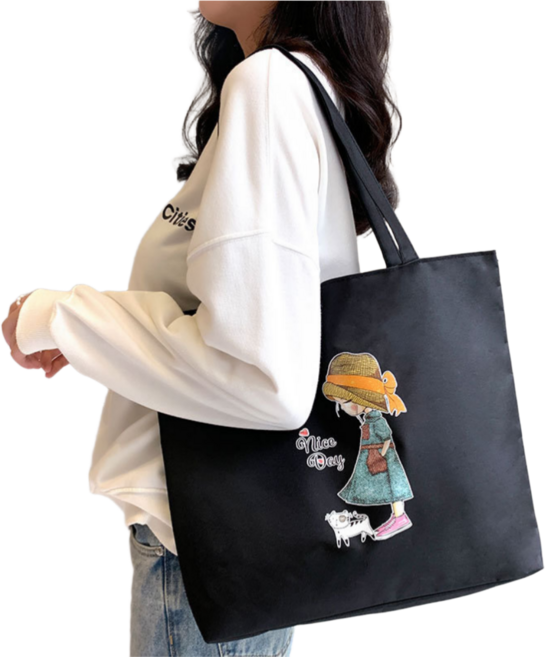 주르누보 일러스트 데일리 면가방 캔버스 숄더 에코백