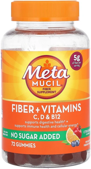 Metamucil 섬유소 + 비타민 비타민C D B12 시트러스 베리 구미젤리 72개 Metamucil (메타무실), 72정, 1개 - 쿠팡
