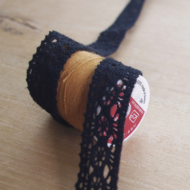 토션양면레이스 면100%. 검정색 폭 1.7cm RT123, 1개