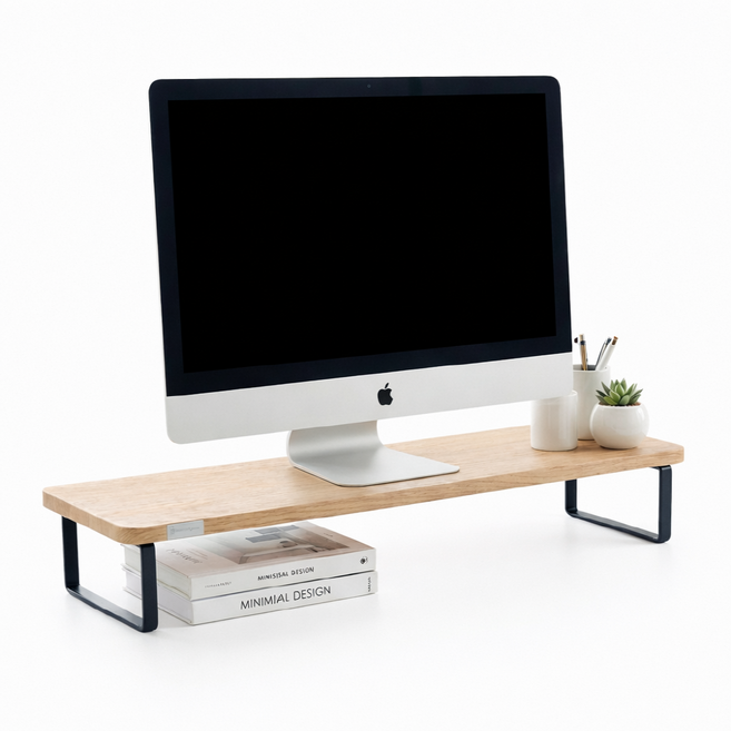 공감메이커스 높은 모니터 받침대 컴퓨터 선반, 내추럴우드