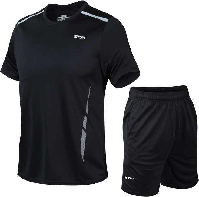 남자 트레이닝복 여름 세트 속건 런닝 루즈핏 캐주얼 피트니스 반팔티 헬스복