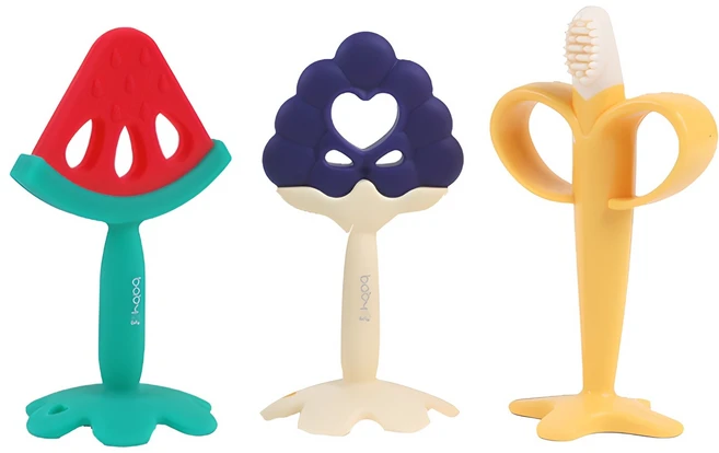 베이비앤아이 실리콘 과일 치아발육기 3종 + 실리콘 케이스, 치발기 3종, 수박 + 포도 + 바나나, 1세트 - 쿠팡