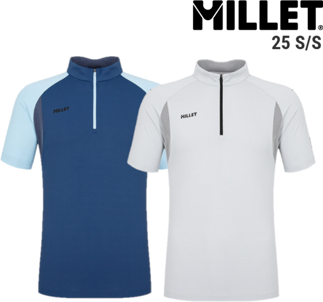 밀레 [여름] 남자 통기성이 우수한 타입으로 여름철 아주 시원하고 멋스럽게 착용하기 좋은 기능성 반팔 집업 냉감 티셔츠