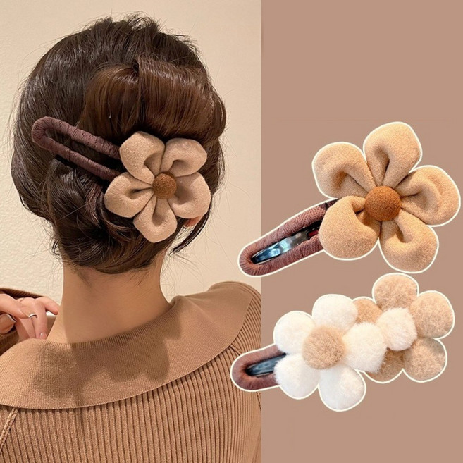 1+1 여성 꽃 머리핀 플리스 빅사이즈 헤어핀 헤어클립