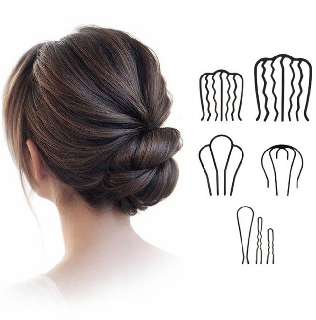 슈리팜 헤어핀 올림머리핀 잔머리정리 똥머리 고정핀 5종 세트, 5개, 블랙