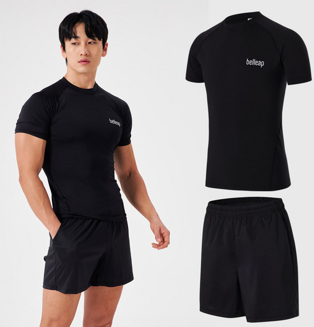 남자 머슬핏 반팔 래쉬가드 + 보드숏 반바지 상하의 세트, MR-02(XL), MP-51(XL)