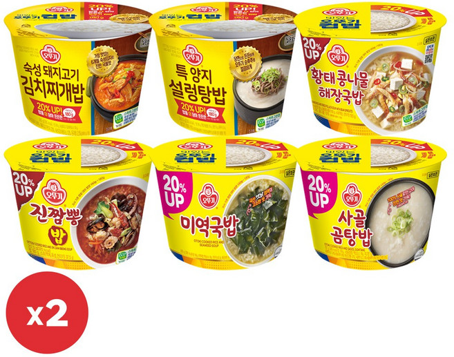 오뚜기 컵밥 6종 2개씩(미역국밥+사골곰탕밥+진짬뽕밥+콩나물해장국밥+숙성돼지고기김치찌개밥+특양지설렁탕밥), 단품, 단품