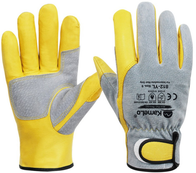 카멜로 알곤 용접장갑 가죽 내열 작업 장갑 812-YL, 1개
