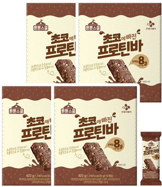 CJ 튼튼스쿨 초코에 빠진 프로틴바, 4개, 420g