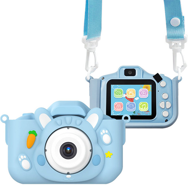 Timo 兒童相機 可愛卡通造型 趣味濾鏡 益智玩具 1080P錄影, 1個, 藍色(附32G記憶卡)
