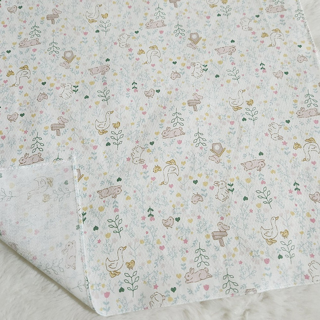 국산 순면 무형광 가제 엠보면 나염 손수건 총20장, 토끼정원20장, 1세트