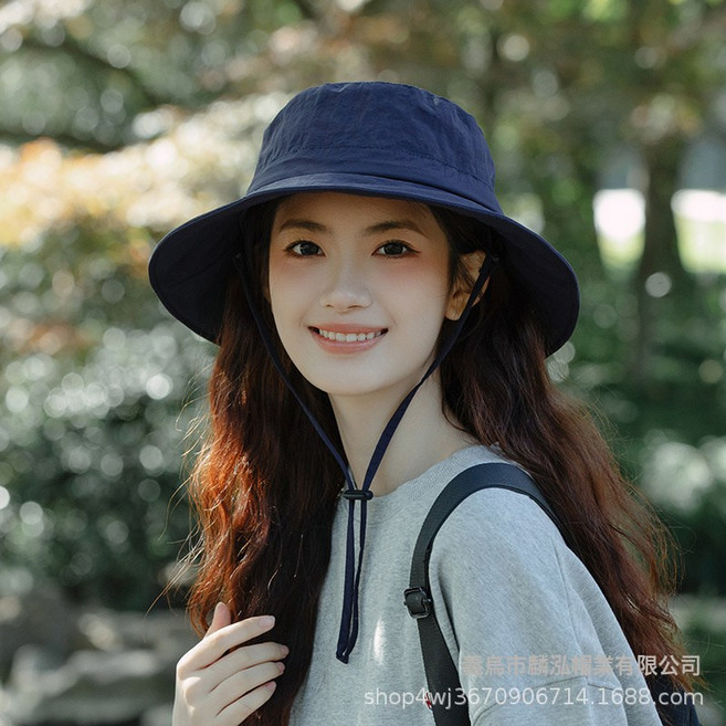 速幹抽繩漁夫帽女夏季防紫外線遮陽帽可摺疊防曬帽戶外登山帽子男