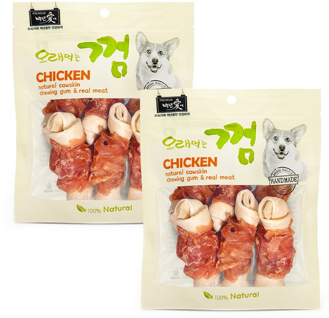 백년애 고기가 2배 이상 말린 오래먹는 강아지껌, 2개, 250g, 닭고기 중형