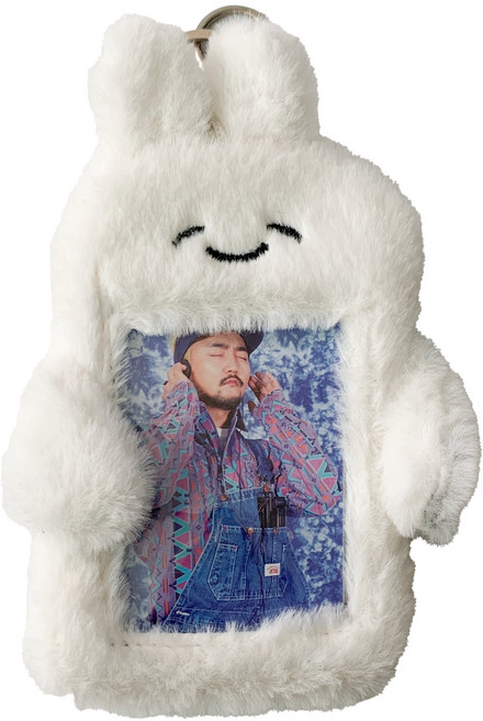 쓸데없는 선물 털 포카홀더 포토카드 홀더 키링 케이스 슬리브 고양이 토끼 강아지 푸들 푸딩, 1개, 화이트토끼