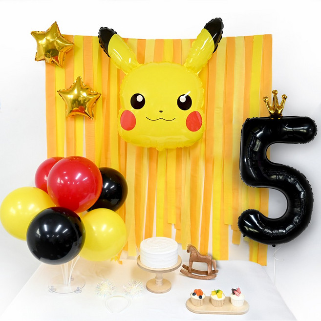 캐릭터 생일파티 세트 캐릭터 쿠로미 뽀로로 피카츄 스트리머 숫자 2 3 4 5, 5번세트, 1세트, 피카츄 생일파티