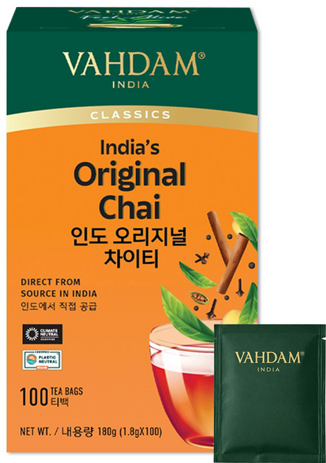 바담티 인도오리지널차이티 짜이 마살라 블랙티 VAHDAM CHAI, 1개, 100개입, 1.8g