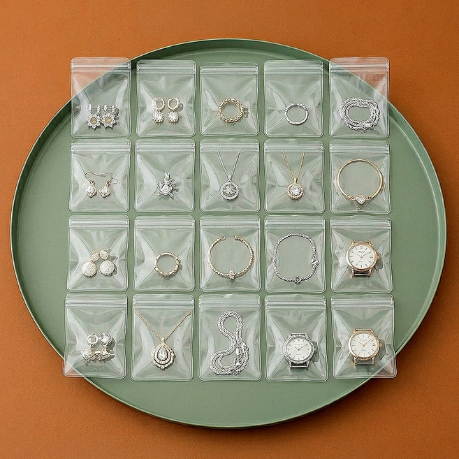 쥬얼리 수납 지퍼백 대형 8X12cm 여행용 약 스티커 보관, 20개, 투명