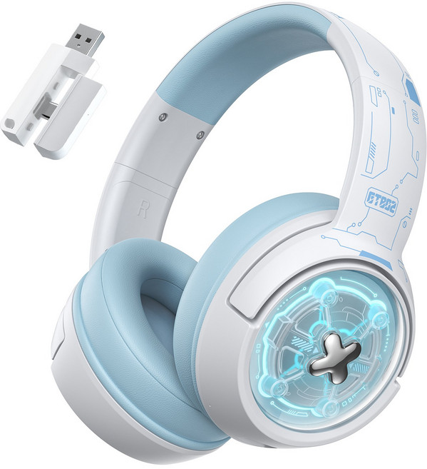 ONIKUMA 무선 게이밍 헤드셋 3모드 연결 가상 7.1 노이즈캔슬링 마이크 GT802, 화이트