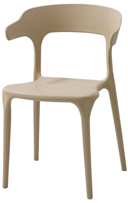 人體工學PP加厚餐椅 防滑耐磨 可疊加收納, 加固加大款牛角椅卡其一筆限四張, 1件