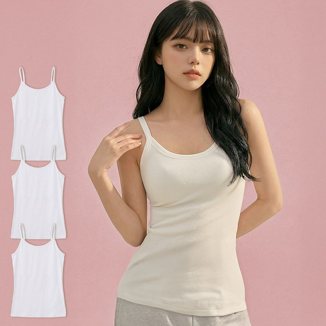 비너스 자스민 3매입 여성 면 스판 나시 여자 끈나시 레이어드 나시티 민소매 메리야스 런닝 세트