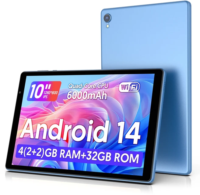 최신 안드로이드 14 태블릿 10인치 쿼드코어 프로세서 5G 와이파이 4GB ROM + 1280800 해상도 배터리, 03 Blue