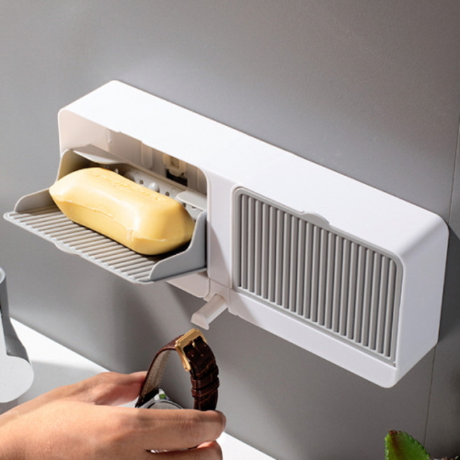 [스윗브릿지] 접착식 물빠짐 비누받침 비누 케이스 거치대 걸이 욕실용품 2color 3size, 1개