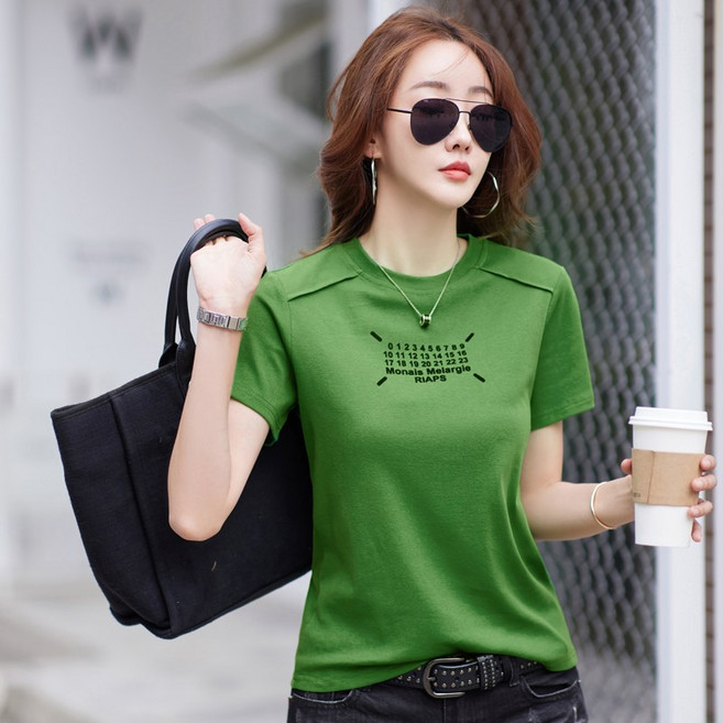 NEW 캐쥬얼 여성 레터링 티셔츠/라운드넥 반팔/면티/여름 여자 쿨링 반팔티/슬림핏 상의/빅 사이즈 티셔츠 6가지 색상