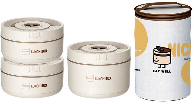 CSOKOW 도시락통 야영 직장인 보온 전자레인지 다용도 층간 밀폐 도시락, 1세트, 화이트 3단