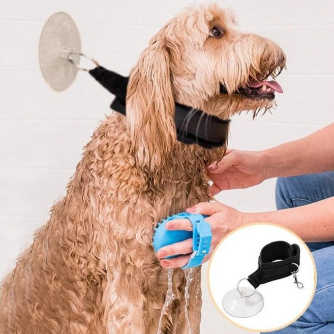 라워스 안정하게 반려동물 척척씻기 목욕보조 밴드, 1개, 블랙