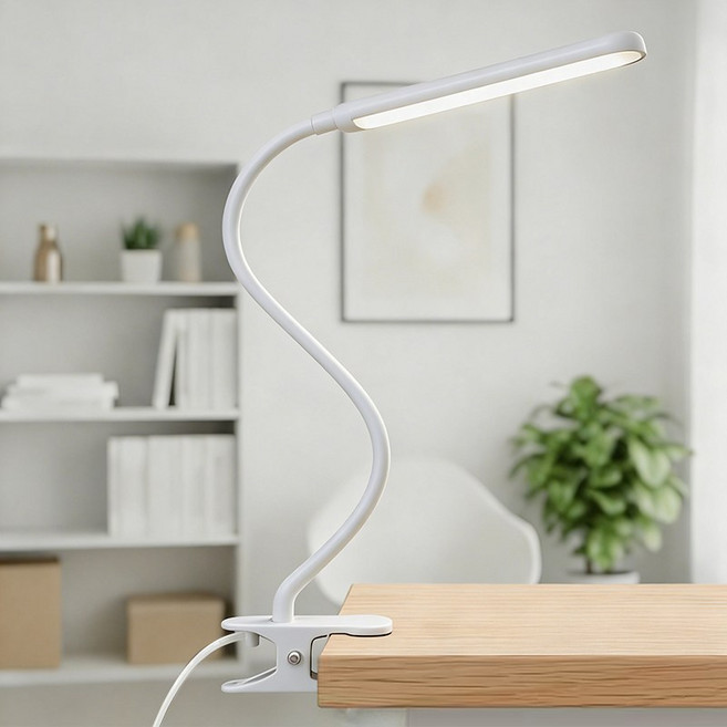 H HNMA HN 클립형 LED 데스크스탠드 단계조광 조색 눈보호 USB 급전 봄맞이 선물 근로자의 날 하마, 흰색