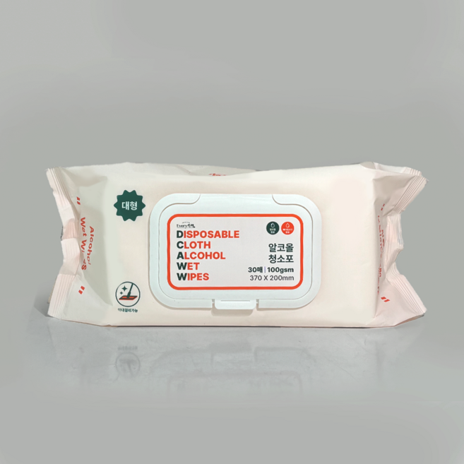 [에브리쓱싹] 기름때 찌든때 소독 알코올 베이킹소다 청소포100 대형 30매, 2개