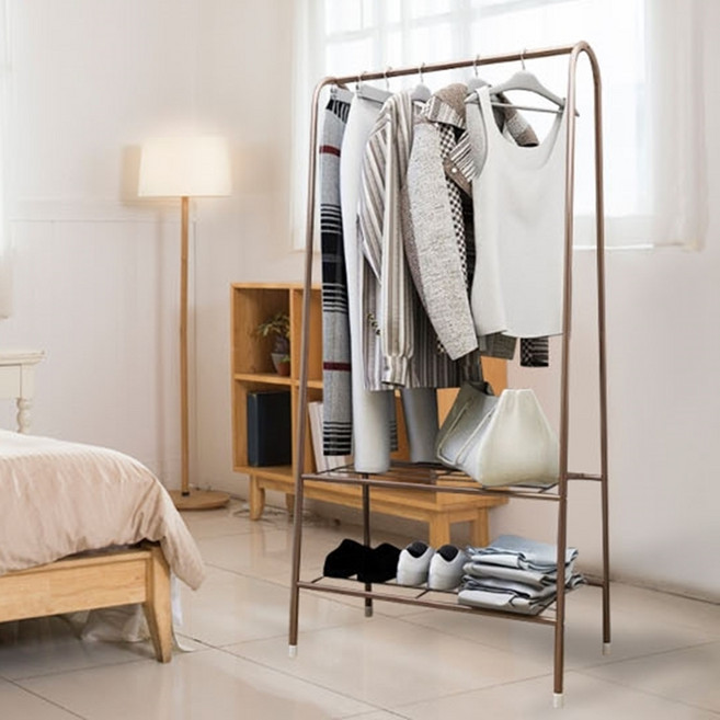 튼튼한 옷걸이 행거 2단 스탠드행거 틈새 행가 드레스룸 이동식 옷장 선반, 화이트