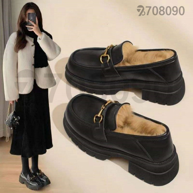 708090 여성 가을 겨울 소프트 털가죽 퍼 통굽 로퍼