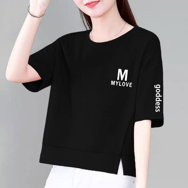 싱싱덴덩 여름 티셔츠 여성 순면 루즈핏 빅 사이즈 프린트 반팔티셔츠