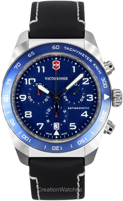 빅토리녹스 스위스 아미 크로노그래프 가죽 스트랩 블루 다이얼 쿼츠 242047 100M 남성용 시계