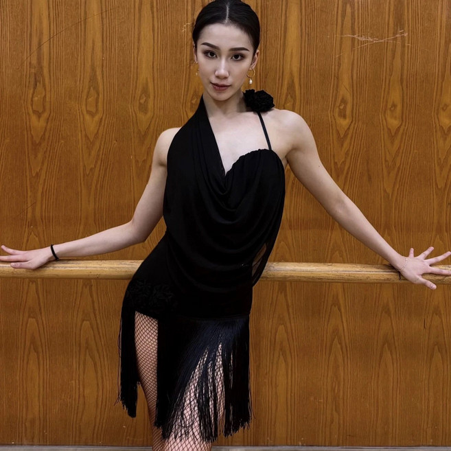 여성라틴댄스복 망사 블라우스 슬림핏 댄스스포츠원피스