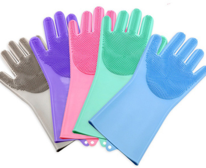 실리콘 미끄럼방지 수세미가 따로 필요없는 주방용 고무장갑, 1개, 수세미장갑(블루)