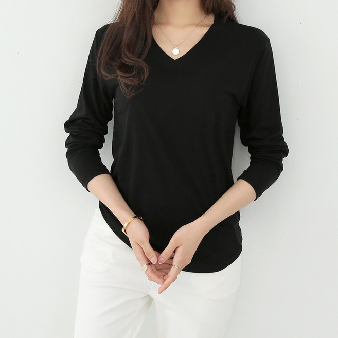 데일리앤 아이콘 데일리 기본템 무지 브이넥 여성 봄 가을 티셔츠 2size