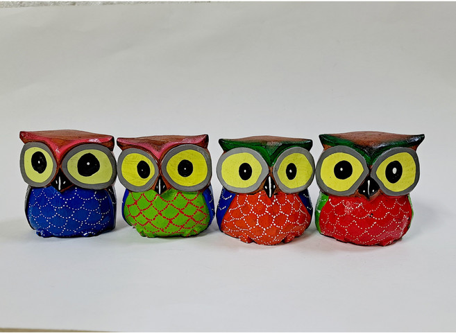 노랑눈 통통 목각 부엉이인형 부엉이 장식소품 집들이선물 풍수인테리어소품, 노랑눈 부엉이 블루