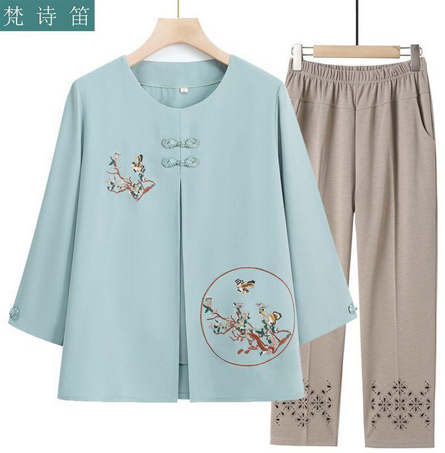 媽媽裝七分袖恤中老年女裝夏季衣服兩件套裝 副廠商品
