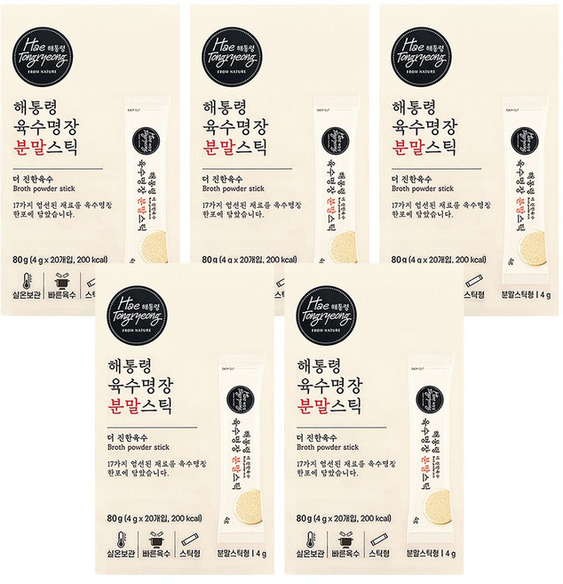 해통령 육수명장 더 진한 육수 분말스틱, 5개, 80g