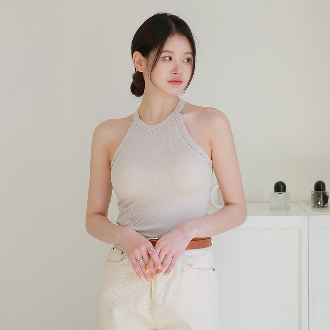 디디오 홀터넥나시 여성 캡내장 부유방커버 일체형패드 레이어드 여름 이너