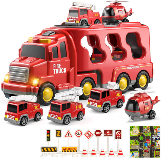 퍼니버스 미니 소방차 장난감 전용놀이판 + 교통표지판 세트, 1세트