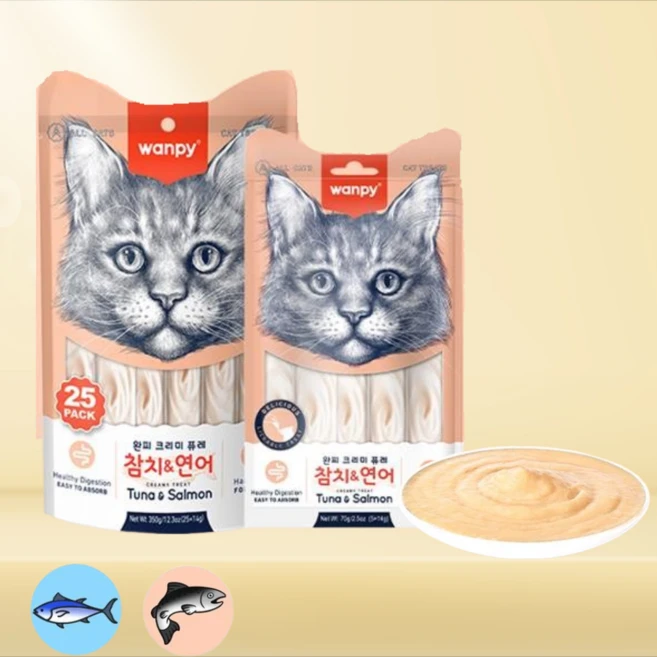 완피 크리미 퓨레 x 5P 고양이간식, 50개, 14g, 참치 + 연어 혼합맛 - 쿠팡