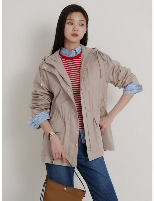 [매장정품] 빈폴 레이디스 BEANPOLE LADIES 코튼 폴리 후드 사파리 점퍼 - 베이지